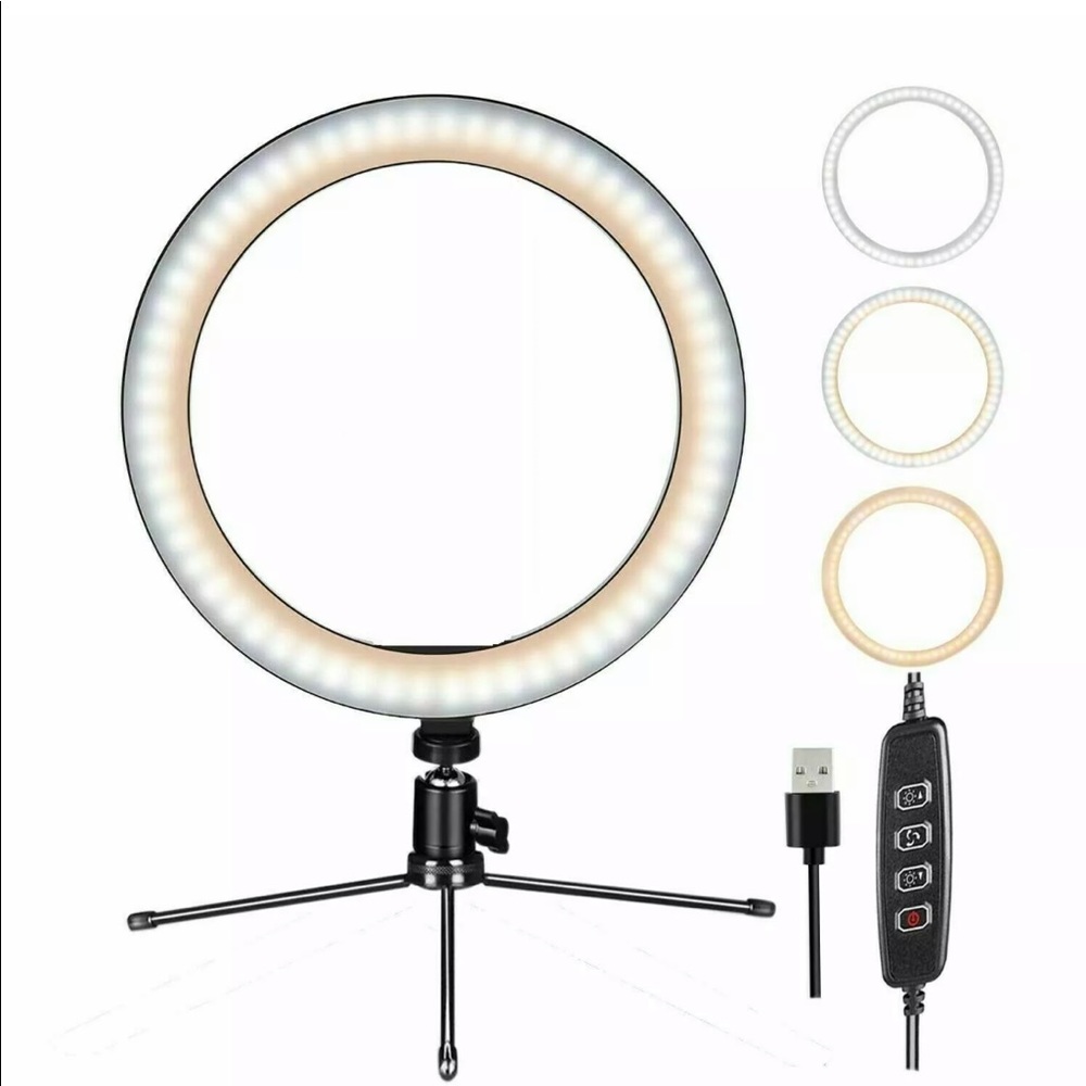 LED ring light 3 modes phone holder tripod.